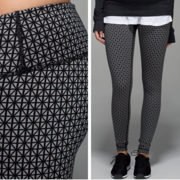 Lululemon Silver Black Wunder Under Tri Geometric Full Length Leggings Size 6 - Picture 1 of 7